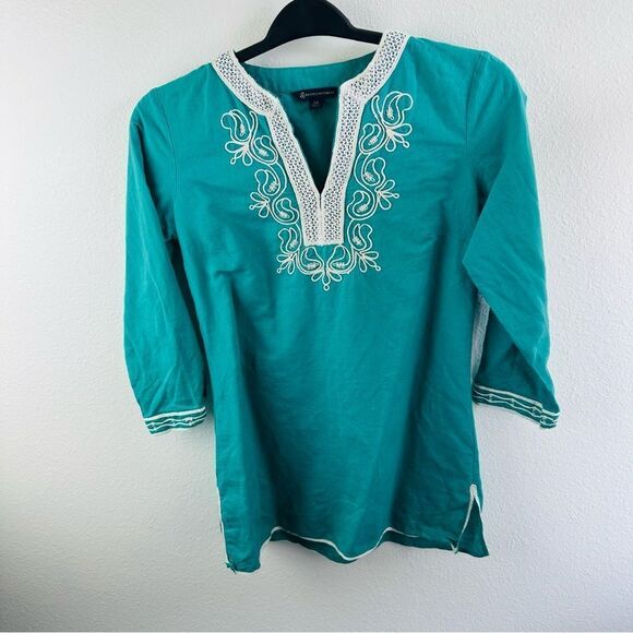 Brooks Brothers Turquoise Embroidered Linen Blend Tunic Size XS - Picture 1 of 3
